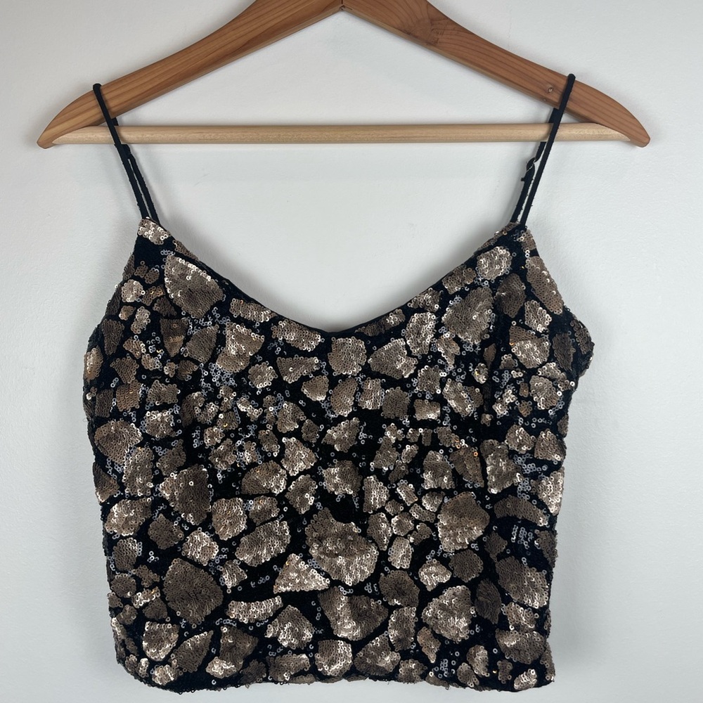 Line & Dot Black and Gold Sequin Crop Tank